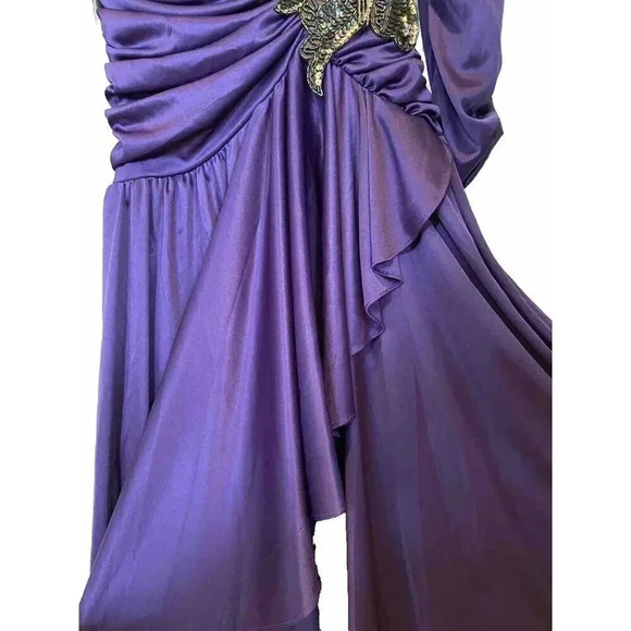 Petites By Demaro Vintage Dress Sz 11 Sequin Flower Purple Draped Embellished - Picture 5 of 16